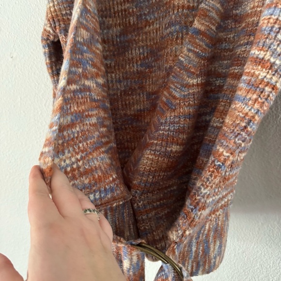 NINE WEST Oversized Wrap Sweater Small Belted Knit Coastal Boho Chic Eclectic - Picture 10 of 16